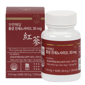 자연해답 6년근 홍삼 진세노사이드 30mg, 1박스, 60정