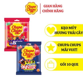 [Chup Chups 츄파춥스] 혼합 과일맛 막대사탕 (10개입), 과일 색칠