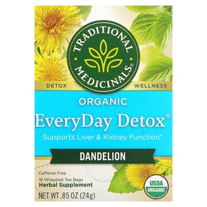 Taditional Medicinals Oganic EveyDay Detox Dandelion Caffeine Fee 16 Wapped Tea Bags 0.85 24, 16개입, 1개