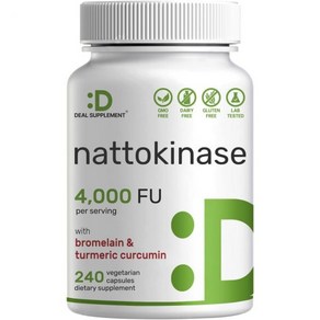 Nattokinase 4 000 FU Per Serving 240 Veggie Capsules – Bromelain Turmeric Curcumin with Black Pep