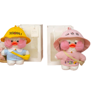 PKTOYS 귀여운 빵빵 오리인형 피큐어 큐티 옷 입히기 친구 생일 커플 여자 세트 재미있는 선물 30CM, 언니 모자+파이팅 오리 모자자, 1개