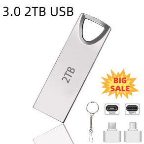 USB 3.0 2TB USB 플래시 대용량 고속 고품질 USB 컴퓨터 핸드폰, 1개