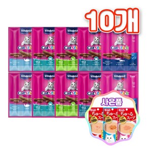 비타크래프트 고양이 캣스틱 3P 혼합맛 + 증정 고양이파우치, 10개, 18g, 5종2개씩
