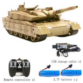 T-90 RC 탱크 전륜 쇼바 장착 탱크 1/20 스케일 45도 등판능력 포탑회전 무선조종탱크 어린이용 선물용, 옐로우, 1개