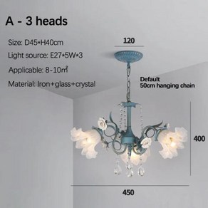 샹드리에 럭셔리 LED조명 SANDYHA 모던 펜던트 조명 프랑스 목가적인 꽃 유리 크리스탈 거실 식당 홈 장식 광택 디자인, A 3 heads