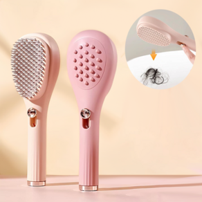1+1 텔레스코픽 머리빗 엉킴방지 마사지 빗 헤어 브러쉬, 2개, 베이지+핑크