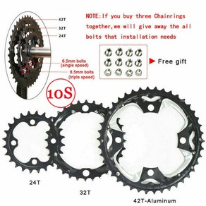 스프라켓 플라이휠 프리 104BCD 체인 링 22T/24T/26T/32T/36/38T/42T/44T 자전거 휠 10S 더블/트리플 속도, 10S 24-32-42T Al, 1개