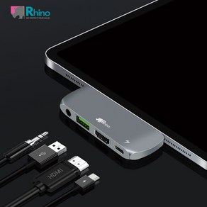 라이노 USB-C 모바일 4 in 1 알루미늄 HDMI 허브 RUC-30, 실버