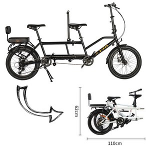 kokous 2인용 자전거 접이식 3인용 접는 커플 접이식 7단 2인승, 2단폴딩 블랙, 1개, 1cm