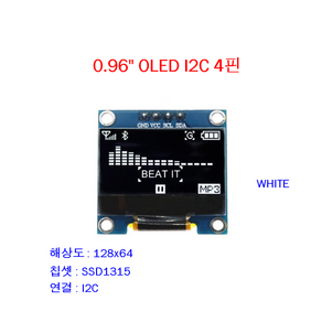 아두이노 OLED(WHITE) 0.96인치 I2C 4핀 SSD1315