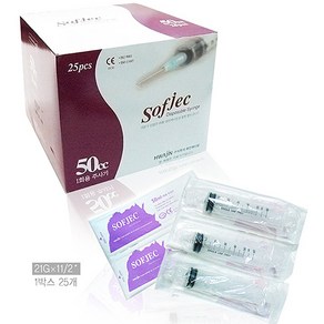 화진 소프젝 멸균 플라스틱 1회용 주사기 50cc (HJ-50) 21G*38mm 1박스(유침), 50개