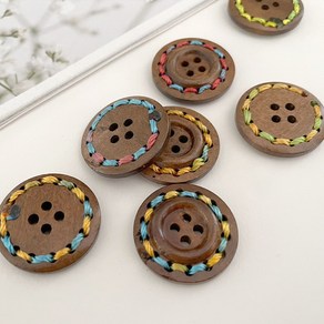 헤세드 DIY) 25mm 카멜브라운 무지개 컬러스티치 우드단추 나무단추 단추부자재- (8개), 8개