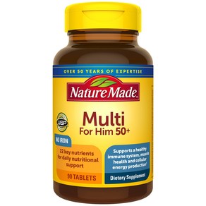 Natue Made Multivitamin Fo Him 50+ Mens Multivi Natue Made 50+ 그를 위한 종합 비타민 일일 영양 지원을 위한 남성용 종합, 90 Count (Pack of 3), 1개, 90정