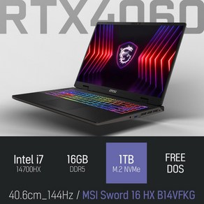 MSI 소드 16 HX B14VFKG, Fee DOS, 16GB, 1TB, 그레이