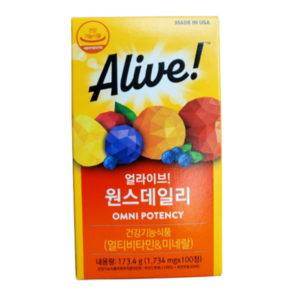 얼라이브 원스데일리 멀티비타민 1734mg x 100정 미네랄 종합영양제, 1개, 100회분