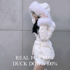 신상할인/당일발송]클레어 하프 패딩 프리미엄 리얼 폭스 퍼 100% 덕다운 오리털 벨트 숏패딩