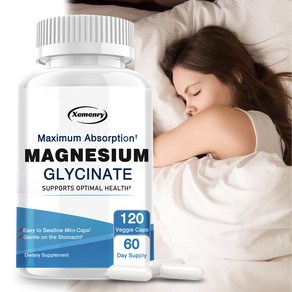 마그네슘 글리시네이트 500mg 근육 이완 스트레스 감소 에너지 증진 뼈 건강 고흡수형 비건 캡슐, 1개, 60정