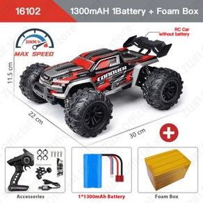 엔진RC카 ZWN 1:16 70 KM/H 또는 50 4WD RC LED 원격 제어 자동차 고속 드리프트 몬스터 트럭 vs Wltoys 144001, 5) 16102 Red 1B FB, 1개