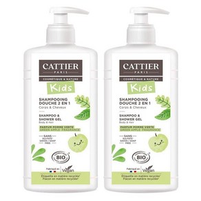 까띠에 키즈 투인원 샴푸 샤워젤 바디워시 그린애플 500ml 2개 (프랑스) Cattie Kids Shampoo & Showe Gel 2 in 1