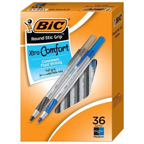 BIC 라운드 스틱 그립 엑스트라 컴포트 1.2 mm 미디엄 포인트 볼펜 블랙 36개 세트