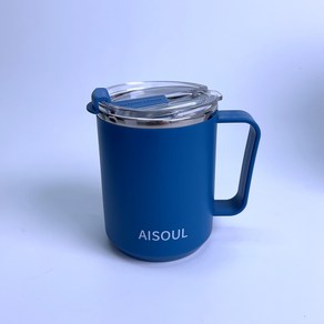 AISOUL 머그 텀블러 보온 보냉 450mL 손잡이 있는 물컵, 다크 블루, 1개