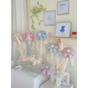 [완제품]요술꽃풍선 한송이 풍선꽃 데이지 발표회 학예회 연주회 생일, 1개, 6.크림꽃송이+그린줄기