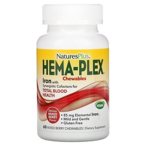 네이처스플러스 NatuesPlus Hema-Plex 헤마 플렉스 블러드 헬스 아연 포함 믹스 베리, 1개, 60정