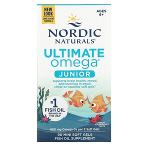 Nodic Natuals Ultimate Omega 주니어 6세 이상 딸기 맛 680mg 미니 소프트젤 90정(1정당 340mg), NodicNatualsUltimateOmega주니어, 1개, 90정