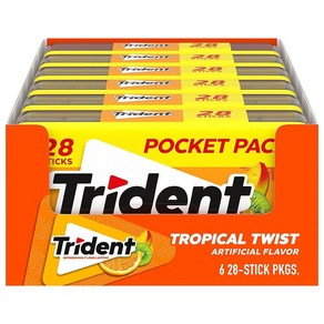 Trident Tropical Twist Sugar Free Gum 6 Pocket Packs of 트라이던트 트로피컬 트위스트 무설탕 껌 28개들이 포켓 팩 6개(총 168개