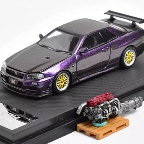 Coolart 1:64 닛산 스카이라인 GT-R (R34) - 퍼플 (엔진모형 포함 / 후드 오픈)