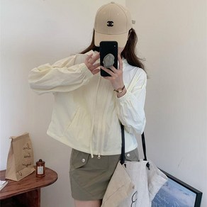 러우 여름 얇은 시원한 크롭 후드 스트링 투웨이 바람막이