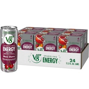 V8 +ENERGY 딸기 바나나 에너지 드링크 8 fl oz 캔(캔 6개들이 4팩), 스파클링 블랙 체리, 12개 팩(11.5 Fl Oz), 340ml