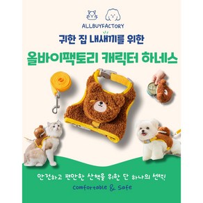 올바이팩토리 반려동물 귀여운 캐릭터 백팩 하네스 세트, 1개, 곰돌이하네스세트