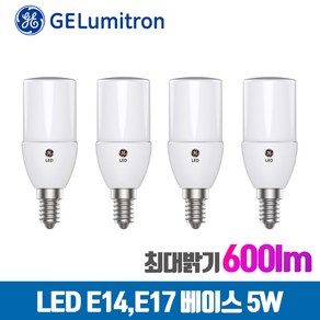 GE루미트론 삼파장 LED전구 브라이트 스틱 5W E14X 4입, 스틱 5W E17(17mm), 주광색(하얀빛), 4개