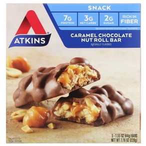 Atkins 앳킨스 카라멜 초콜릿 너트 프로틴바 44g 5개입 2개묶음 총 10개, 220g, 2개