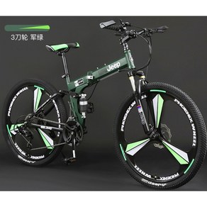 지프 JEEP 접이식 자전거 충격 흡수 MTB 로드 바이크, 24단, 26인치, Y-폴딩 블랙 그린, 1개