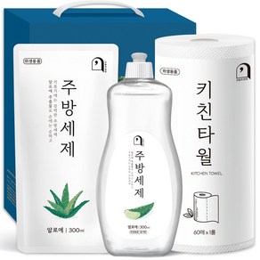 오늘의쉼표 세제 선물세트 답례품 알로에 38호 (주방세제 용기 300ml + 리필 + 키친타월), 1개