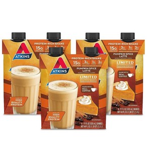 [해외직구] Atkins Pumpkin Spice 라떼 단백질 15g 순탄수화물 3g 설탕 1g 저혈당 케토 친화적 12개입