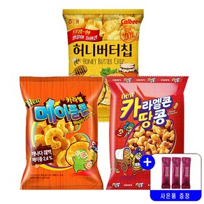 크라운 NEW 카라멜 메이플콘 124g+허니버터칩 100g+카라멜콘 땅콩 125g 3종 묶음행사+사은품증정, 124g, 1세트