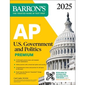 (영문도서) AP U.S. Govenment and Politics Pemium 2025: 6 Pactice Tests + Compehensive Review + Onli... Papeback, Baons Educational Sevices, English, 9781506291956