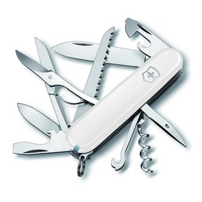 VICTORINOX(빅토리녹스) 헌트맨 화이트 다기능 나이프 방재 굿즈 등산 하이킹 캠프 가위 톱 부착 15 기능을 탑재한 스위스제 멀티 툴 소형 컴팩트 휴대하기 쉬운 십덕 나이프 만능 나이프 [보증 첨부], 1개