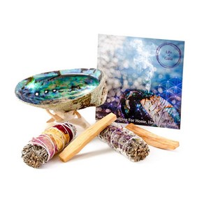 Sage Smudge Kit with Abalone Shell Tipod Rose a 전복 껍질 삼각대 로즈 및 화이트 세이지 번들 라벤더 화이트 세이지 스머지 스틱 및, 1개, 353.8g