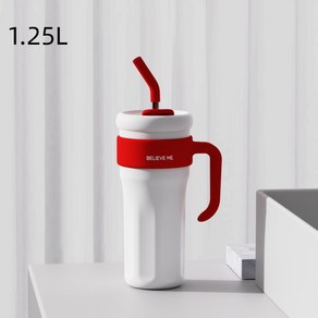 ANYOU 빅맥 럭키 스트로우 핸들 보온병 1.25L 텀블러, 레드, 1개