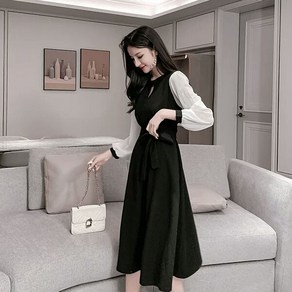 GSCNOV 봄 가을 여성 긴팔 슬림핏 원피스 빅사이즈 여성 미디 원피스