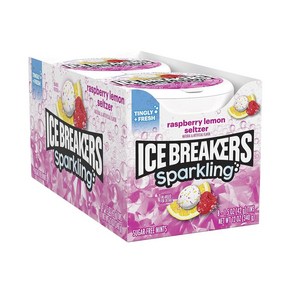 ICE BREAKERS 사워 슈가프리 수박 애플 오렌지 브레스 민트 8개, 340g, 스파클링 라즈베리 레몬 셀처