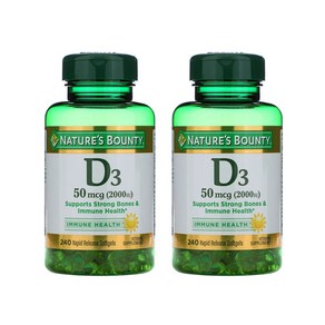 네이쳐스 바운티 D3 이뮨 헬쓰 50 mcg (2 000 IU) 리피트 릴리즈 소프트젤 240개입 [2통] D3 Immune Health Rapid Release Softgels, 1개