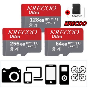 KRECOO® 256GB 메모리 카드 Mico Sd Ulta Class 10 대부분의 장치에 적합(Micosdxc to Sd 어댑터 포함), 4, 1개