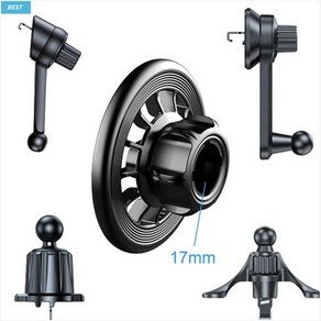 모퀸 17mm 볼 헤드 마운트 송풍구 차량용 휴대폰 거치대 부품 호환 맥세이프 링 포함 마그네틱 플레이트, 맥세이프 자석 17mm 볼 해드+매세이프링 스티커