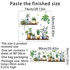 선인장 화분 식물 벽 스티커 주방 캐비닛 배경 벽장식 그림 세척, 1개, 1.pot plants