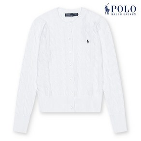 POLO RALPH LAUREN 폴로 랄프로렌 여성 케이블 니트 코튼 크루넥 가디건 화이트